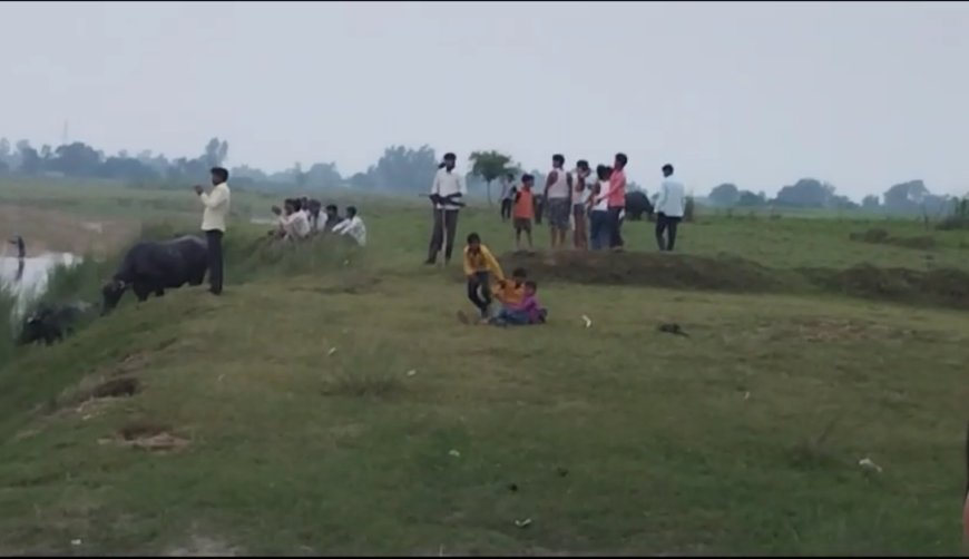 मगरमच्छ को देखने के लिए गर्रा नदी में उमड़ी भीड़