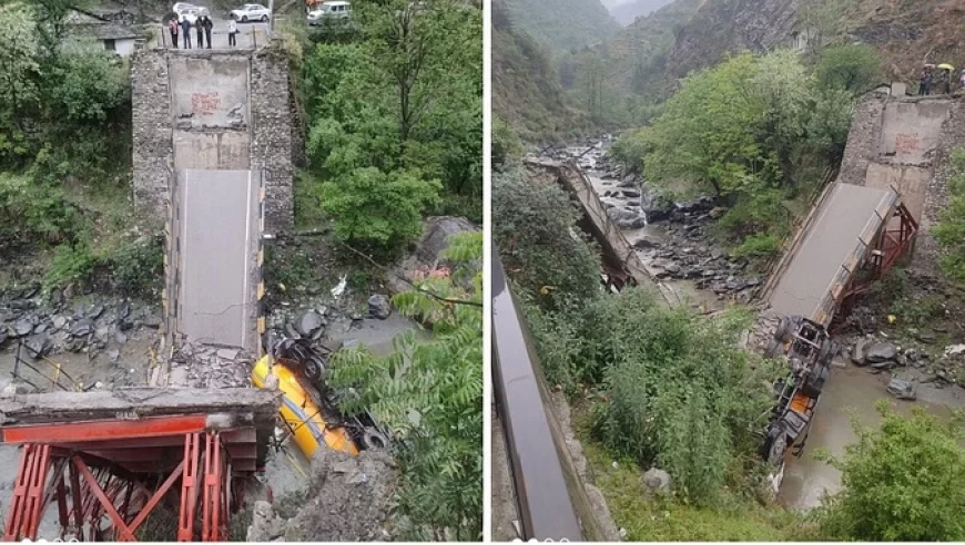 हिमाचल प्रदेश में टूटा पुल, सीमेंट से भरा ट्रक भी साथ गिरा, आवाजाही पूरी तरह से हुई ठप