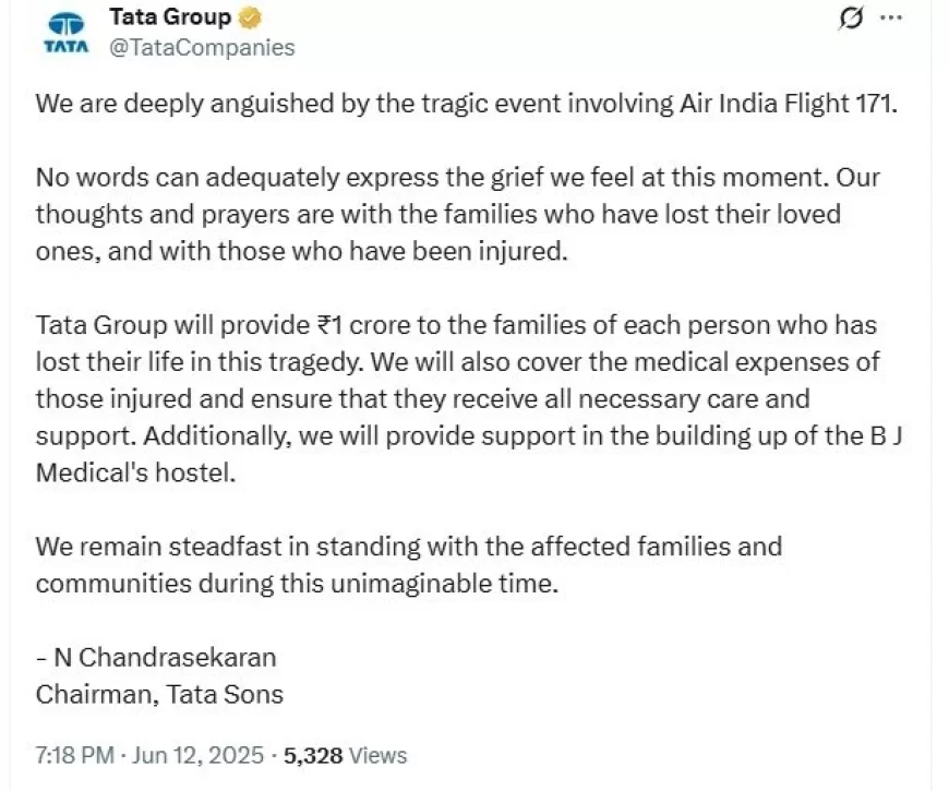 Tata Group Announces ₹1 Crore Compensation, Medical Support, and Hostel Aid After Tragedy: Chairman N. Chandrasekaran