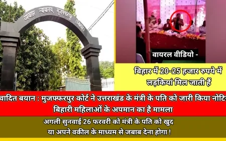 विवादित बयान : मुजफ्फरपुर कोर्ट ने उत्तराखंड के मंत्री के पति को जारी किया नोटिस, बिहारी महिलाओं के अपमान का है मामला