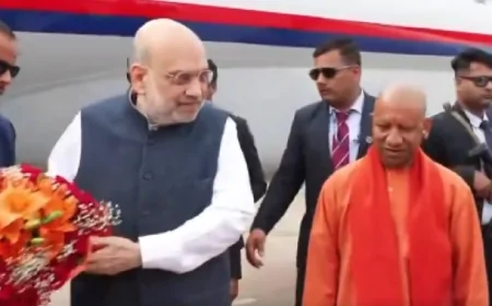 यूपी दिवस पर अमित शाह लखनऊ पहुंचे, सीएम योगी ने किया स्वागत; कार्यकर्ताओं में उत्साह