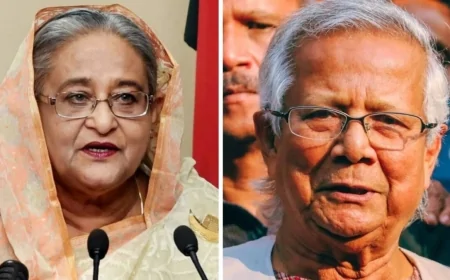 बांग्लादेश में सियासी घमासान: शेख हसीना का यूनुस पर हमला, बोलीं- शहीदों के बलिदान का हो रहा अपमान