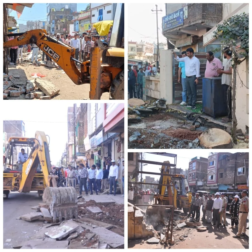 कलेक्‍टर के निर्देशानुसार भुल्लनपुरा तिराहे पर अतिक्रमण के विरूद्ध की गई कार्यवाही