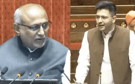राज्यसभा में राघव चड्ढा का तंज: ‘मैं हटाया गया डिप्टी लीडर हाजिर हूं’, हरिवंश को तीसरी बार उपसभापति बनने पर दी बधाई