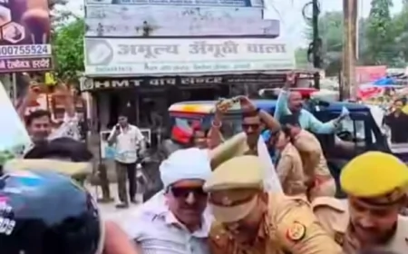नितिन अग्रवाल के बयान के विरोध में कांग्रेस का प्रदर्शन, पुलिस से झड़प