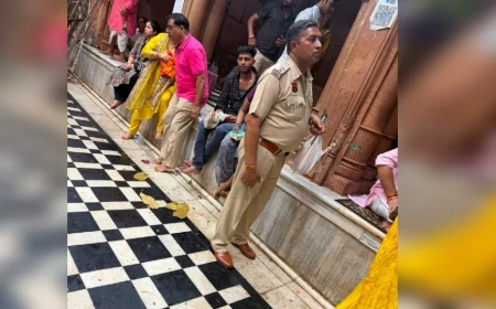 बांकेबिहारी मंदिर में जूते पहनकर घुसा पुलिसकर्मी, वायरल फोटो से मचा बवाल; सेवायतों ने की कार्रवाई की मांग
