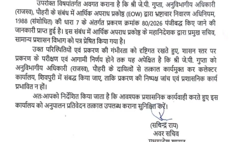 भ्रष्टाचार मामले में घिरे पोहरी एसडीएम को 20 दिन बाद भी नहीं हटाया, सामान्य प्रशासन विभाग ने फिर लिखा कलेक्टर को पत्र