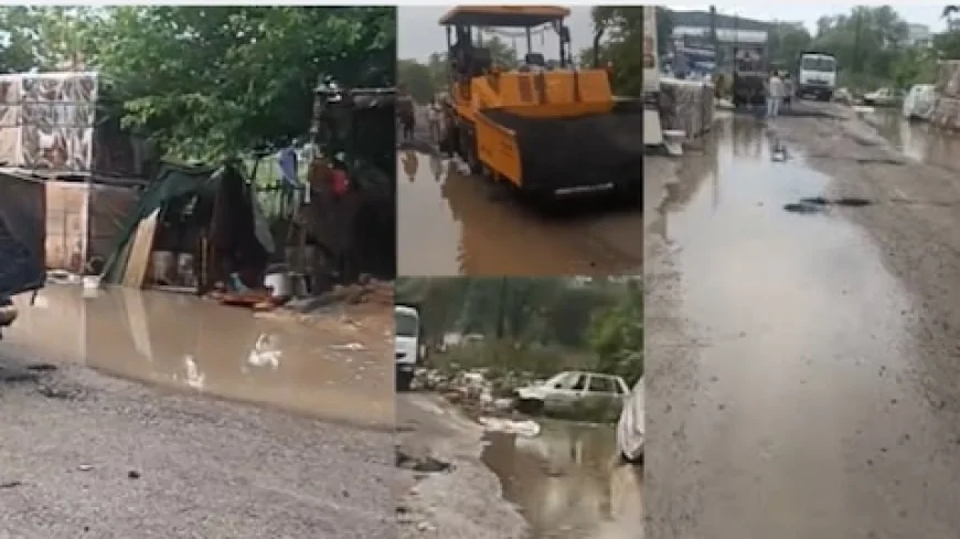 ग्रेटर नोएडा में पानी भरी सड़क पर बन रही थी सड़क, वीडियो वायरल होने के बाद रुका काम