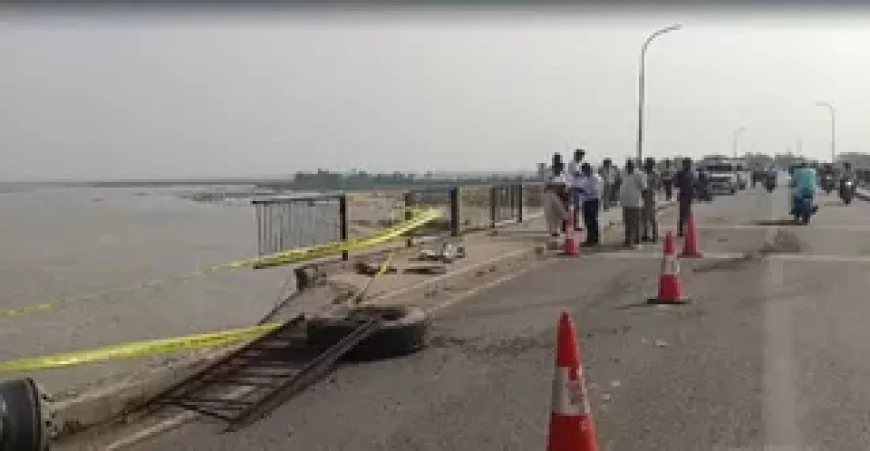 कन्नौज में मेहंदी घाट पुल पर बड़ा हादसा, रेलिंग तोड़कर 40 फीट नीचे गंगा में गिरा ट्रक; क्लीनर लापता