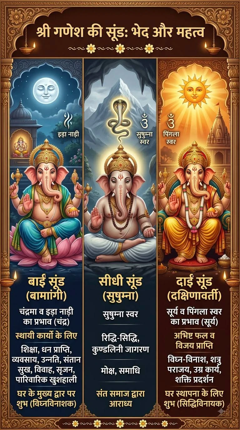 गणेश जी की सूंड की दिशा का क्या है महत्व? जानिए दाईं, बाईं और सीधी सूंड वाले गणपति का धार्मिक महत्व