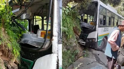 हिमाचल में बड़ा सड़क हादसा टला: ब्रेक फेल होने पर ढांक से टकराई HRTC बस, 60-70 यात्री थे सवार