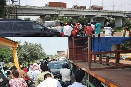 PEOPLE GRAPPLE WITH TRAFFIC JAMS