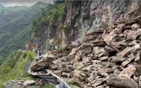 ऋषिकेश-बदरीनाथ हाईवे पर भूस्खलन, भल्लेगांव के पास पहाड़ी से आया भारी मलबा; दोनों ओर वाहनों की लंबी कतार