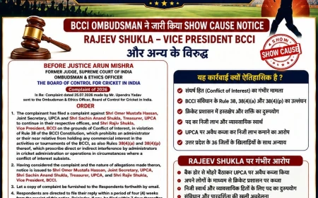 बीसीसीआई एथिक्स ऑफिसर ने हितों के टकराव के मामले में राजीव शुक्ला और यूपीसीए पदाधिकारियों को थमाया नोटिस