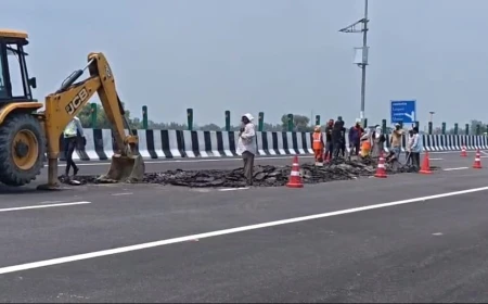 कानपुर-लखनऊ एक्सप्रेसवे की गुणवत्ता पर सवाल, हाईटेक तकनीक के बावजूद सड़क धंसी; मानवीय निगरानी पर उठे सवाल