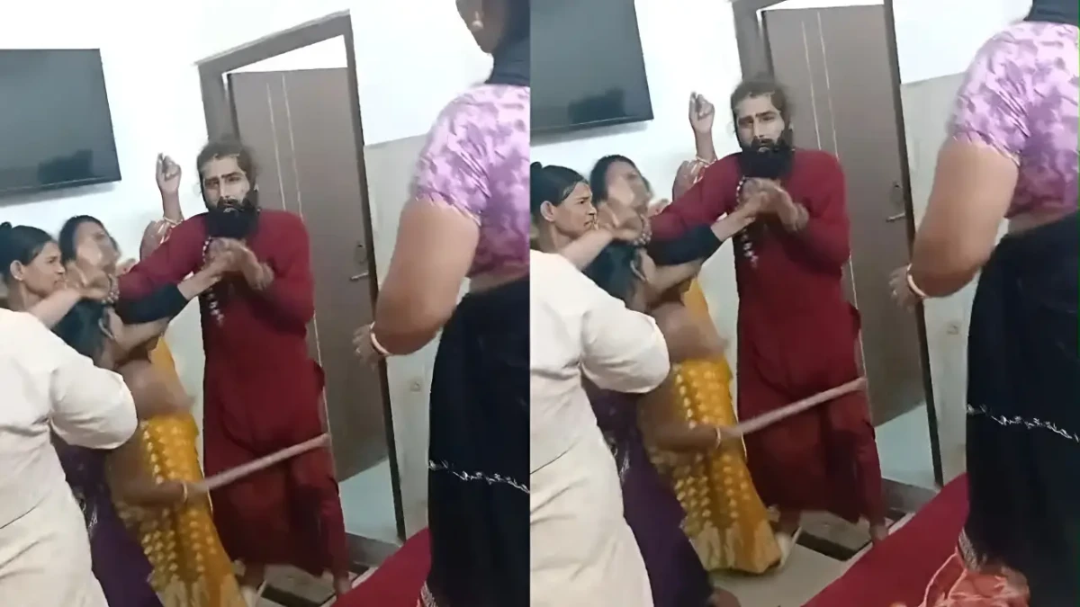 वृंदावन में साधु वेशधारी युवक पर महिलाओं ने लगाए शोषण के आरोप, गेस्टहाउस में हंगामा; पुलिस ने हिरासत में लिया