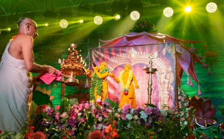 वृंदावन चंद्रोदय मंदिर में भव्य राधाष्टमी महामहोत्सव, महाभिषेक-झूलन उत्सव में उमड़ा श्रद्धालुओं का सैलाब; चंचलापति दास बोले- श्रीराधा के चरणों का अनुगमन ही श्रीकृष्ण प्रेम का मार्ग
