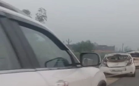 मथुरा में धरना खत्म कराने पहुंची पुलिस के दौरान हादसा: वाहनों की लंबी कतार में तीन गाड़ियां भिड़ीं, आधा दर्जन घायल