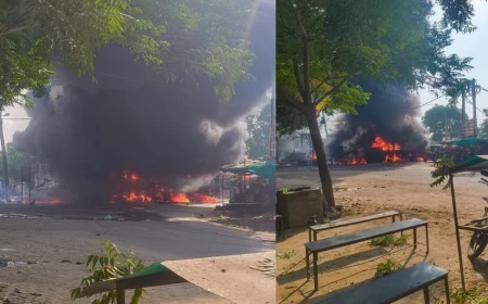 भिवानी के बहल में केमिकल से भरे ट्रक में लगी भीषण आग, कई दुकानें और रेहड़ियां जलकर खाक