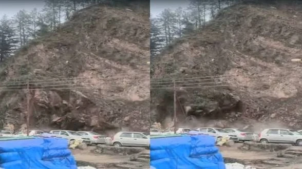शिमला में भारी भूस्खलन: संजौली बाईपास पर दरकी पहाड़ी, बाल-बाल बचीं गाड़ियां