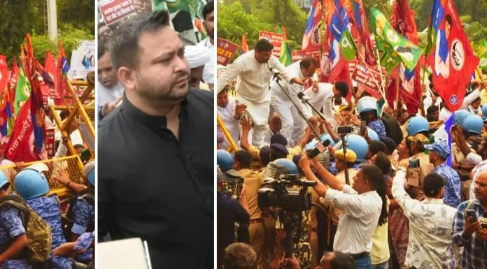 MAHAGATHBANDHAN PROTESTED AGAINST SIR, TEJASHWI DETAINED