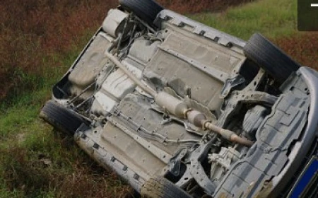 CAR OVERTURNED INTO A DITCH