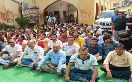 बरेली: एनएचएम के संविदा कर्मचारियों ने दिया धरना, नियमितीकरण-समान वेतन समेत आठ मांगें उठाईं