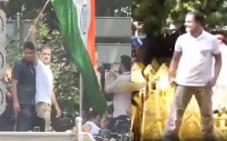 विपक्ष के प्रदर्शन में राहुल गांधी का अंदाज: बैरिकेड पर चढ़ लहराया तिरंगा, फिर आकाशवाणी भवन में दिया धरना