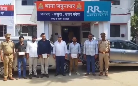 मथुरा में फर्जी CBI अधिकारी बनकर चौथ वसूली करने वाले छह आरोपी गिरफ्तार, दो गाड़ियां बरामद