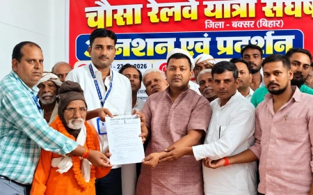 PROTEST FOR HALTS OF TRAINS AT CHAUSA