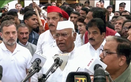खरगे-राहुल के साथ विपक्षी सांसद राजघाट पहुंचे; भाजपा बोली- फैला रहे अराजकता