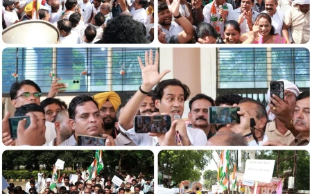 किसानों के हक और लोकतंत्र की रक्षा को गुना में कांग्रेस का पैदल मार्च, कलेक्ट्रेट का घेराव